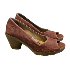 ☀️NWOB Fly London Frey Peep Toe Leather Heels in Smokey Purple/Brown